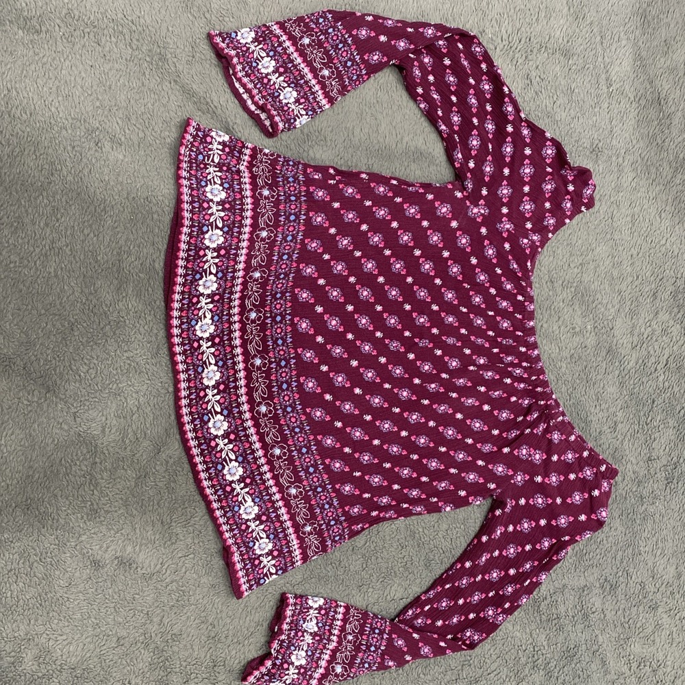 Aeropostale Long Sleeve Baby Doll Top Women's‎ Small Burgundy Floral